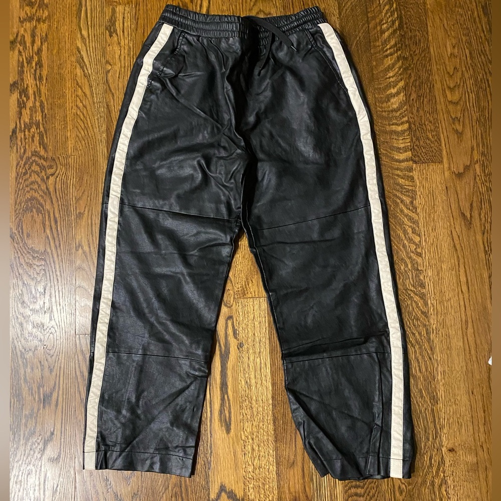 Urban Outfitters Black Leather Pants with White Stripes